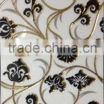 Foshan factory polished crystal tiles golden black flowers white tiles