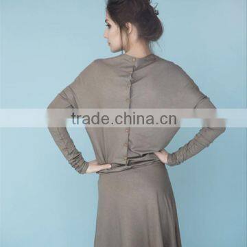 Beige Dress Dress With Sleeves Button Back Dress photo-4