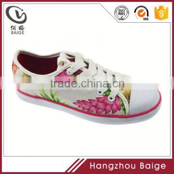 Latested girls custom printed canvas shoes with flower print 2016