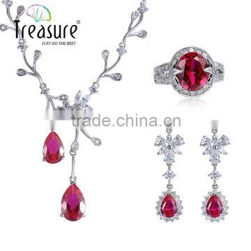 China Jewelry Fashion wholesale ruby zirconia pendant jewelry set, earring and necklace wedding jewellry set for bride