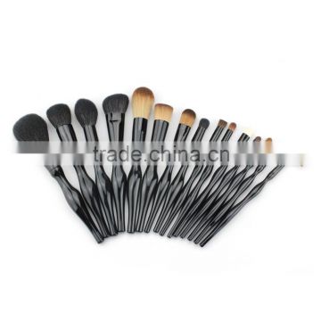 New Beauty body shape handle black platic material 15pcs makeup brushes