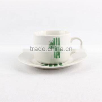 Bamboo design decal coffee cup and saucer set ceramic cup and saucer