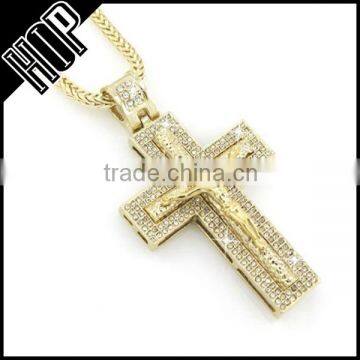 Hip Hop Gold Tone Jesus Crucifix Cross Pendant Necklace