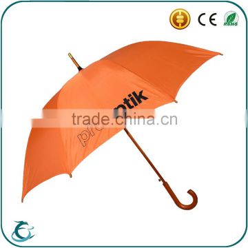 good quality promotion windproof orange fabric wood straight umbrella