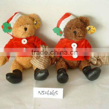 2-colour promotional customized stuffed plush christmas bear animal toy with christmas hat,shirt, purse,boots