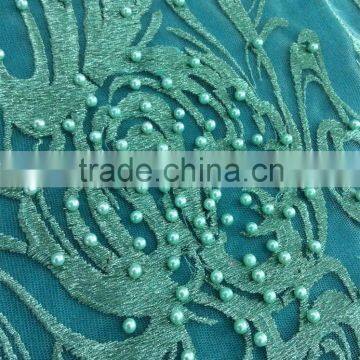 LATEST MESH EMBROIDERY FABRIC WITH PEARLS FOR WEDDING DRESS