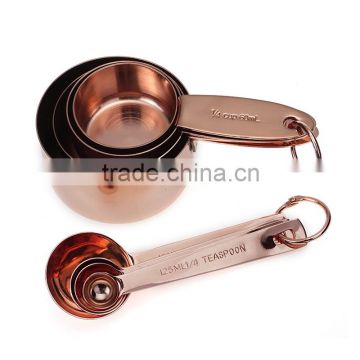 hot sale bright protable copper plated stainless steel measuring cups and spoons