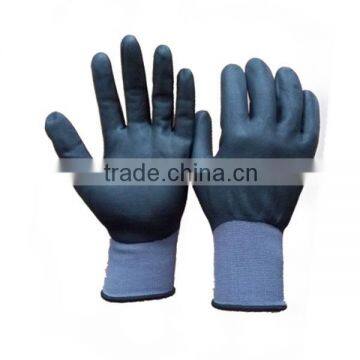 13 Gauge Polyester or Nylon Shell Black Nitrile Microfoam Full Coated Hand Gloves