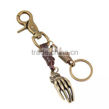 new fashion genuine leather custom design metal hand keyring keychain