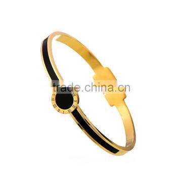 Men And Women Stainless Steel Yellow Gold Bracelet Carving Roman Numerals Lover Cuff Bangles