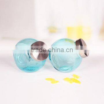 2pcs blue slant glass candy jar