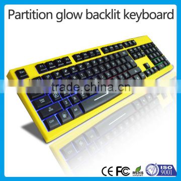 Three colors backlit usb wired partition flash office/net bar keyboard