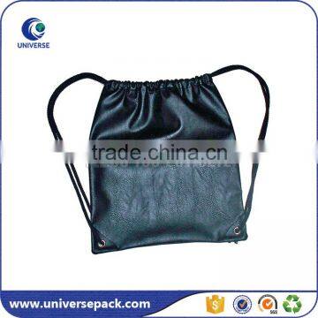 OEM factory black pu leather backpack bag with drawstring