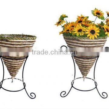 Banana leaf and Corn rope Cone planter wire stand - Wrought iron flower stand