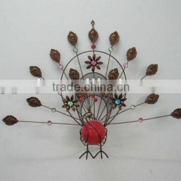 new! metal peacock wall decoration with solar light