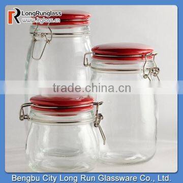 LongRun Glass Canisters with Red Clamp Lids Different Size Glass Jars with High Quality