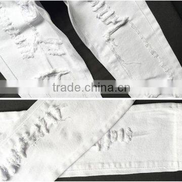 2016 Summer Pockets Zipper Closure Vogue High Waist Denim Pants Ladies White Full Length Destroyed Damaged Fashion Jeans Women photo-5