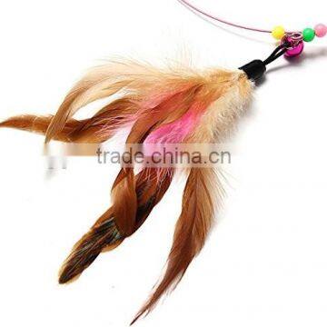 Aimigou NEW Steel Wire Kitten Cat Toy Feather Rod Teaser Bell Play Pet Dangler Wand