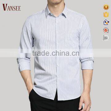 Men's Stripe Regular Fit Solid Collar Long Sleeve Dress Shirt