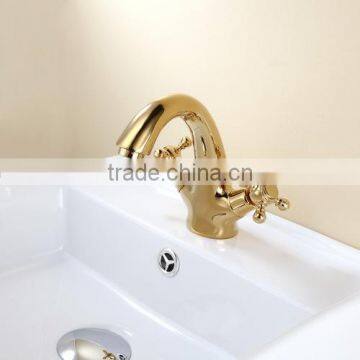 Golden brass basin faucet