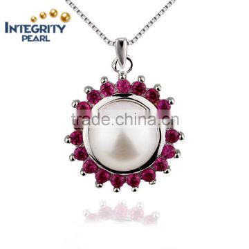 Latest fashion AAA 9.5-10mm button sterling silver single pearl pendant