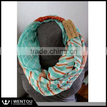 Chevron and Triangles Voile Mint and Coral Infinity Scarf