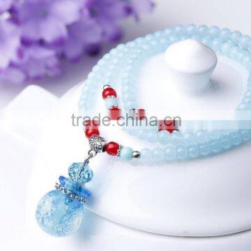 Fashion Sky Blue Glass Bead Necklace, Perfume Glass Bottle Necklace, Aroma Diffuser