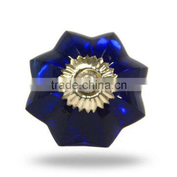 Dark Blue Glass Melon Chrome Finish Knob