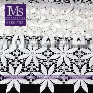 2016 latest style white polyester french lace fabric, polyester cord lace embroidery lace fabric