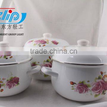 The Best Quality 3 Pcs Enamel Casserole With Metal Cover Beautiful Decal photo-4
