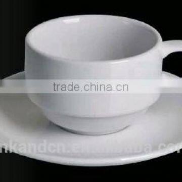 Haonai High quality white ceramic coffee set, ceramic cup with saucer