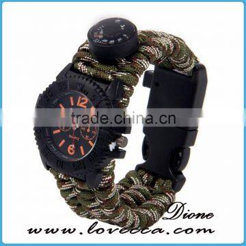 Survival Paracord Outdoor Bracelet Multifunction Watch With Compass Thermometer Whistle