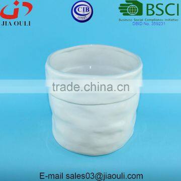 Embossed/ Dimple Design Glazed White Ceramic Garden Pots and Planters photo-4