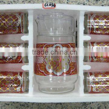 JK016 7pcs Glass Drinking Set with deco