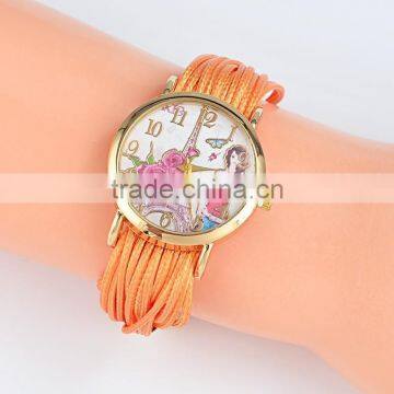 Charming Beautiful Tower Luxury Watch Women Weave Rhinestone Leather Bracelet Nylon Braided Strap Wristwatch photo-2