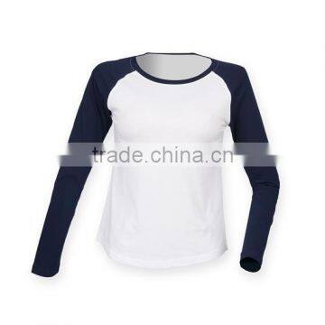 2017 Hot New Products Shirts 100% Cotton 140 gsm Fabric LADIES LONG SLEEVE BASEBALL T-SHIRT Baseball Jersey Custom