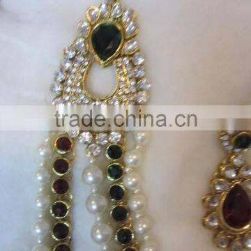 Maroon Green RANI HAAR Stone Gold Plated BRIDAL Necklace EARRING Set photo-3