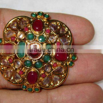 Maroon green COCKTAIL polki FINGER Ring