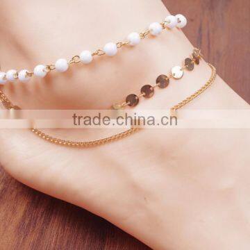 Bohemian style beach anklet Mix warps spangle beach footware jewelry white beads beach foot chain