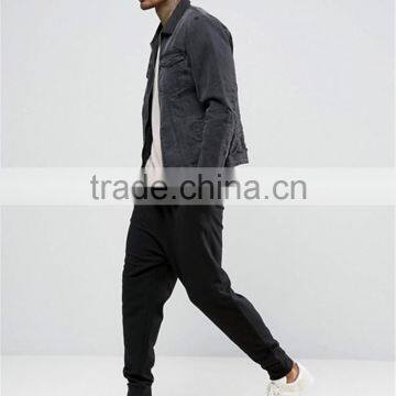 Plain Black 100 Cotton Men Drawstring Drop Crotch Joggers With Side Pockets Sport Pants photo-5