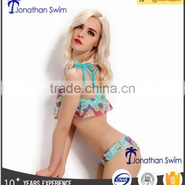 Girl's Lovely Falbala Two Piece Swimwear in Three Colors. photo-3