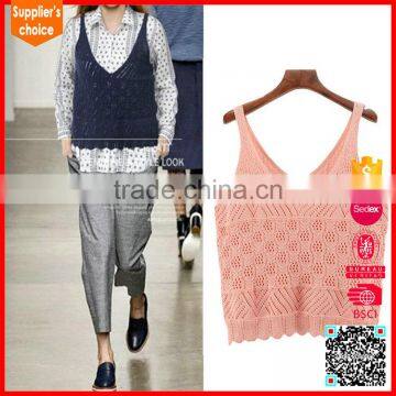 New design sleeveless thin knit v neck knitted pattern vest sweater