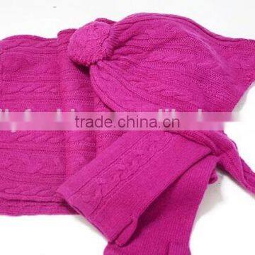 Ladies winter fashion cable knit cashmere scarf hat and glove set