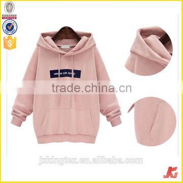 2017 Hot Sale OEM Women Long Sleeve Pink Color Fleece Plain Hoodies With Competitive Price