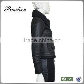 2014-2015 Wholesale Fashion Lady pu Leather Jacket Stylish Women's Black Leather Jacket photo-3