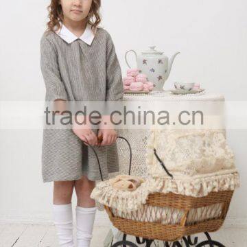 Wholesale Children's Boutique Clothing Spring Summer Girl Dress of 9 Years Old Half Sleeve Peter Pan Collar Vintage Linen Dress photo-2