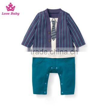 Infants Gentlemen Boys Autumn Long Sleeve Bodysuit Necktie Rompers Baby Boys Suit photo-3