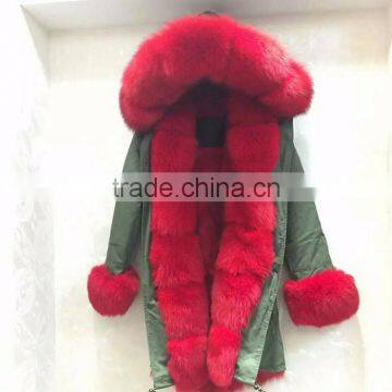 Myfur Baby Pink Thick Part Fox Fur Trimmed Luxury Ladies Fashion Long Parka photo-6