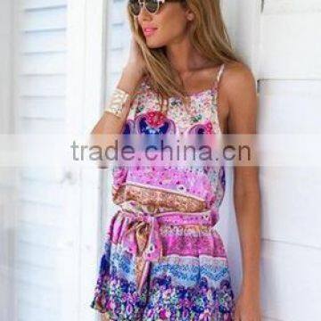 Clothing Factory Summer Women Chiffon Floral Print Plunge Beach Jumpsuit photo-6