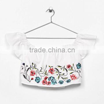 2017 OEM Woman Floral Embroidery Sexy Off-the-shoulder Top photo-5